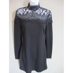 Say What Long Sleeve Black Dress High Lace Neck & Shoulders Size Small  Goth